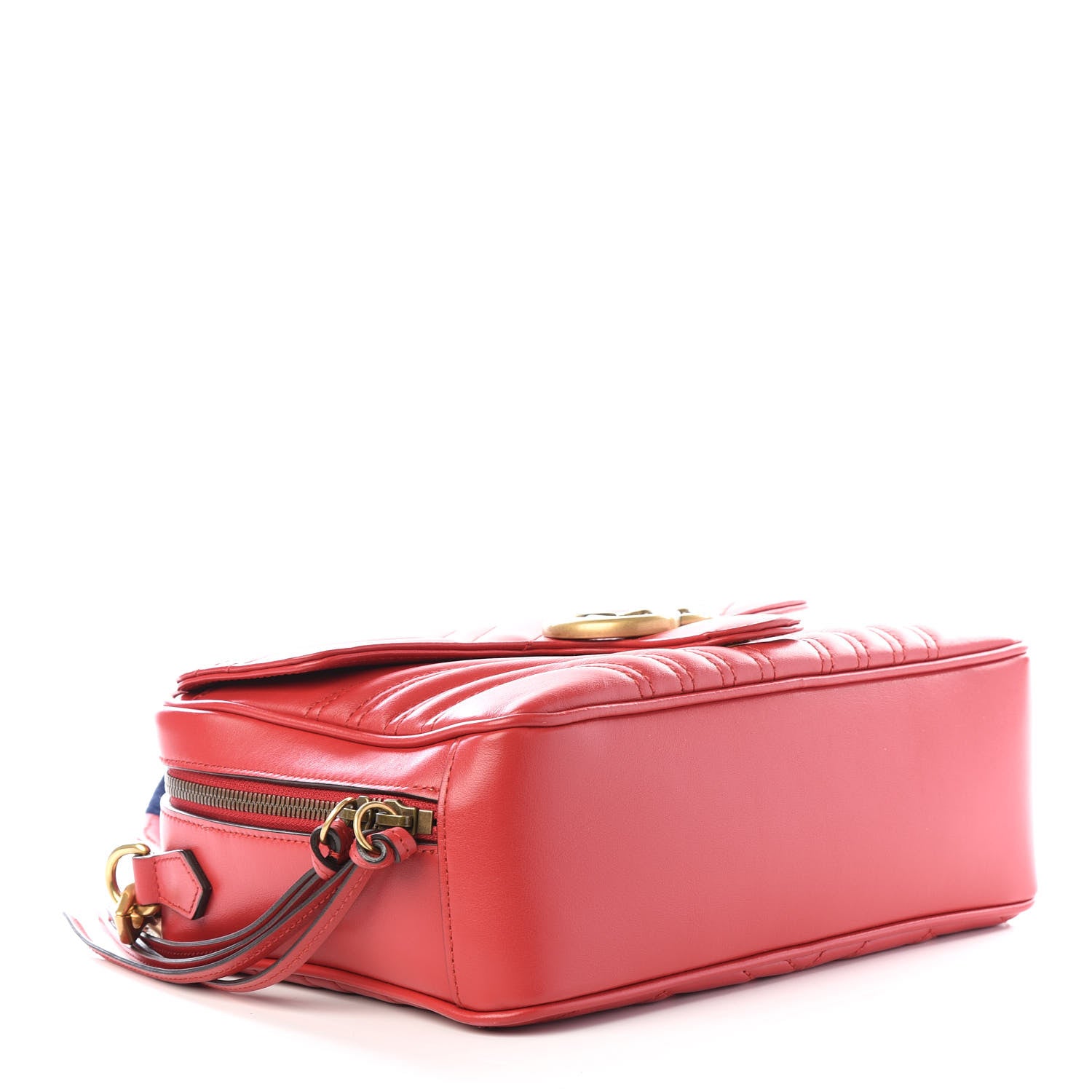 Gucci Calfskin Matelasse Sylvie Web Small GG Marmont Top Handle Shoulder Bag Hibiscus Red 3 of 8