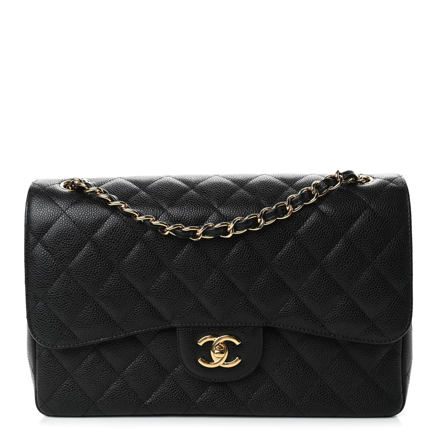 Caviar Quilted Jumbo Double Flap Black