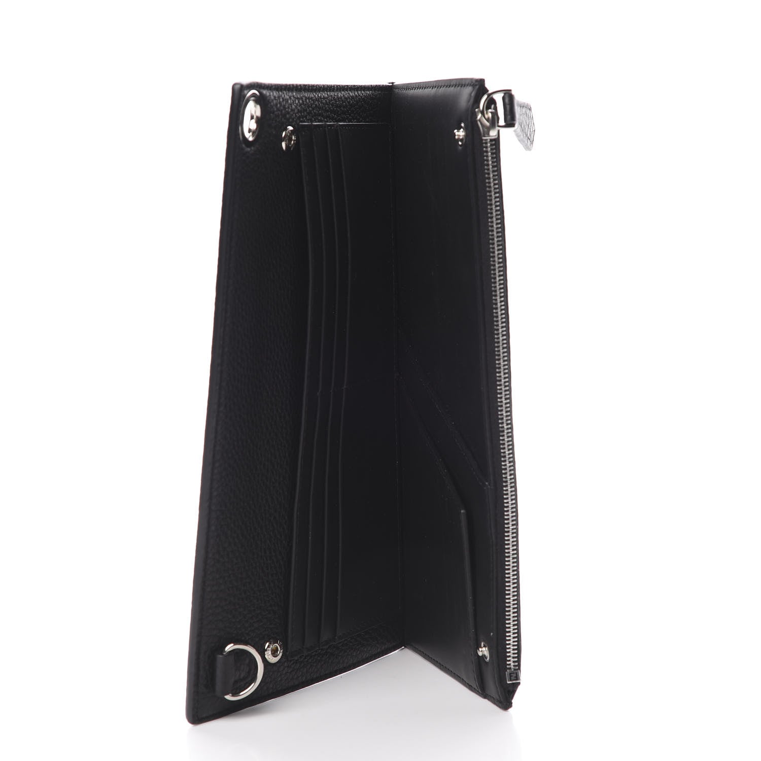 Fendi Cuoio Romano Glazed Fabric FF 1974 Mini Flat Pouch Black 5 of 8