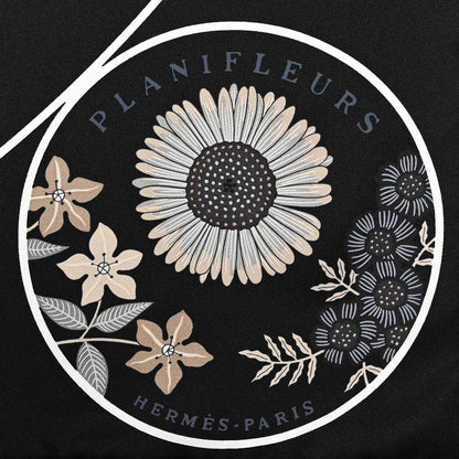 Hermes Silk Planifleurs Scarf 90 Black Gris Parchemin 2 of 4