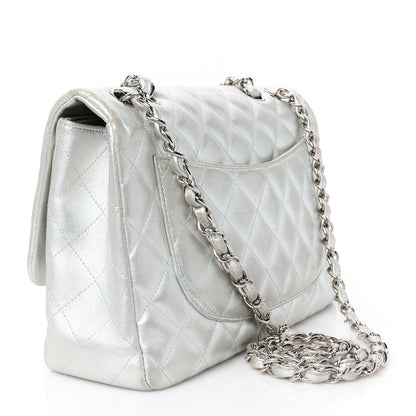 Chanel Metallic Lambskin Quilted Jumbo Single Flap Silver 3 of 11
