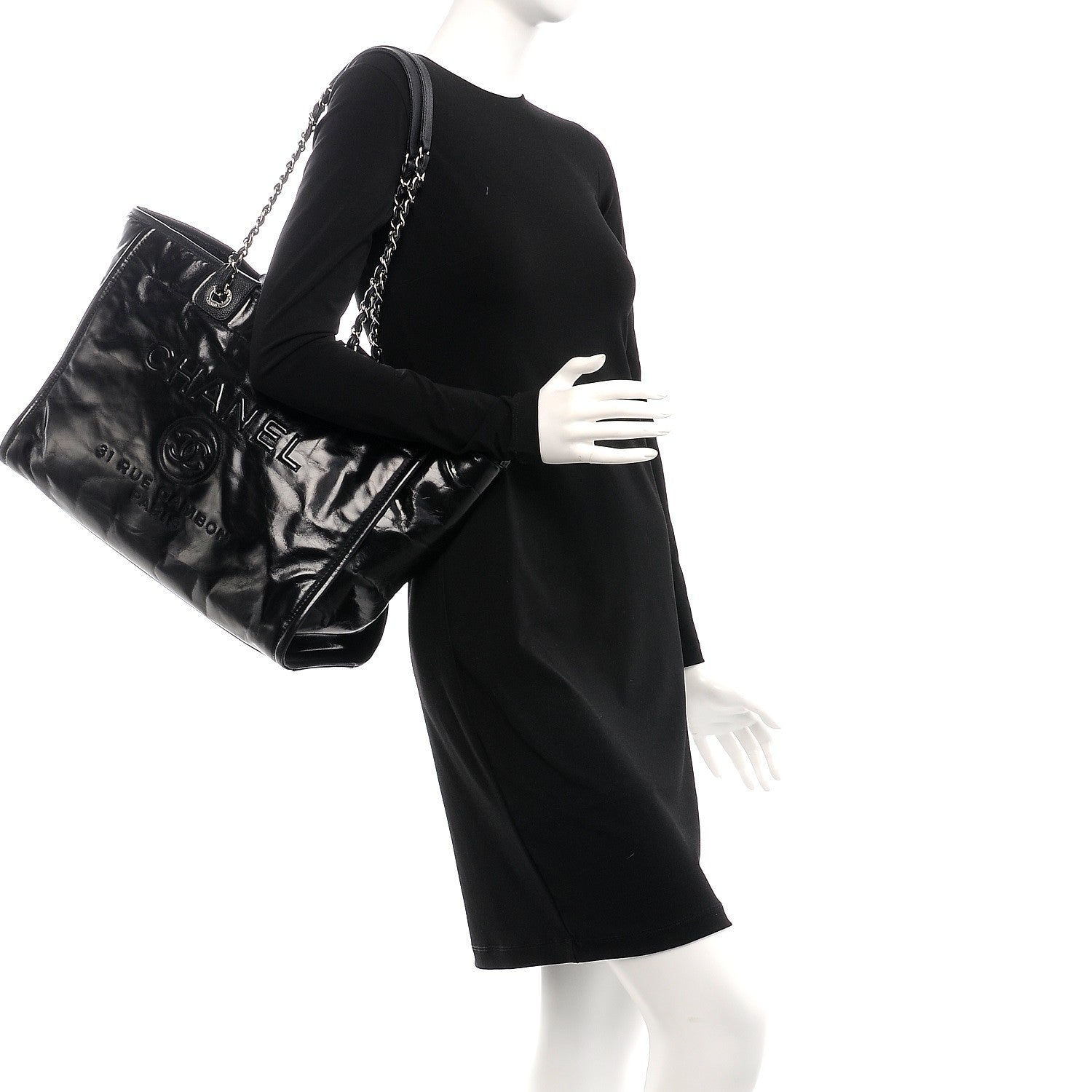 Chanel Glazed Calfskin Large Deauville Tote Black 3 of 8