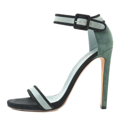 Gucci Suede Dempsey Contrast Ankle Strap Sandals 40 Green Black 1 of 16