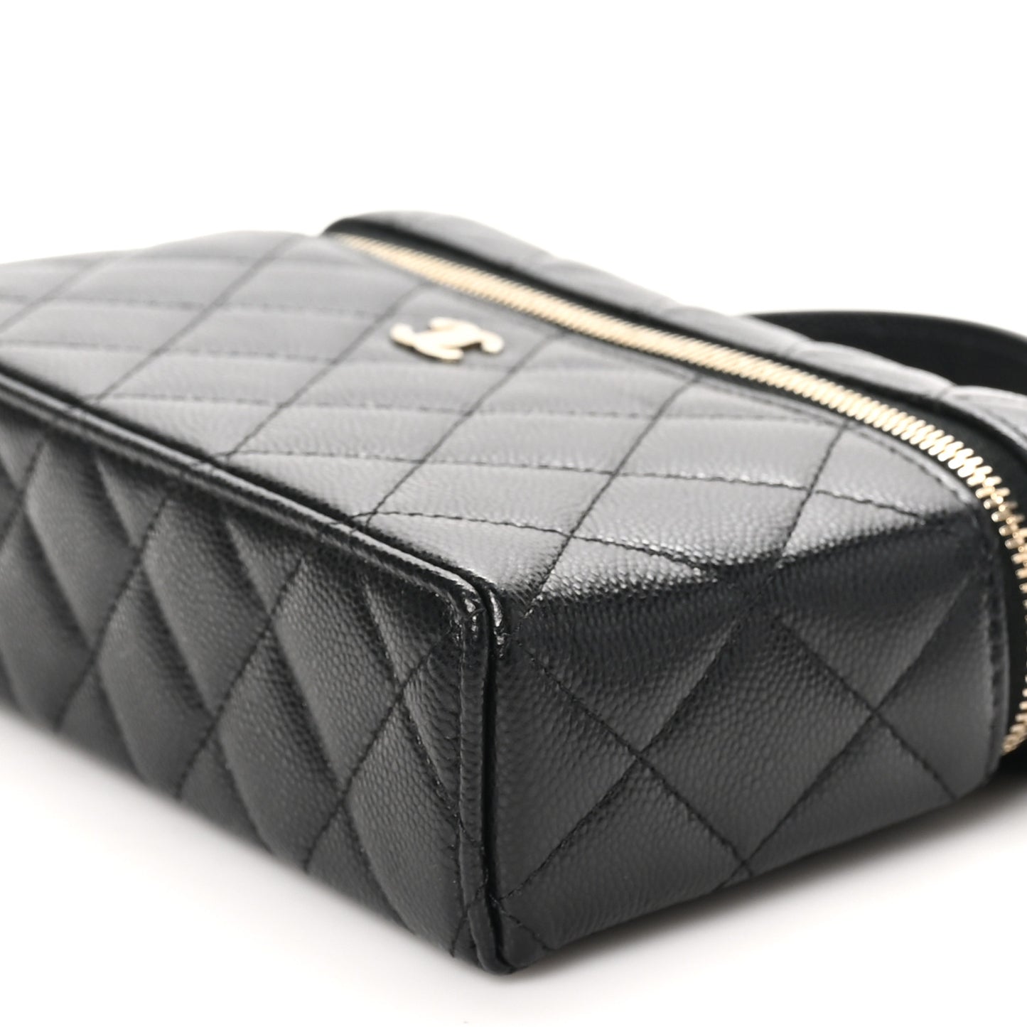 Caviar Quilted Top Handle Slim Vanity With Chain Black