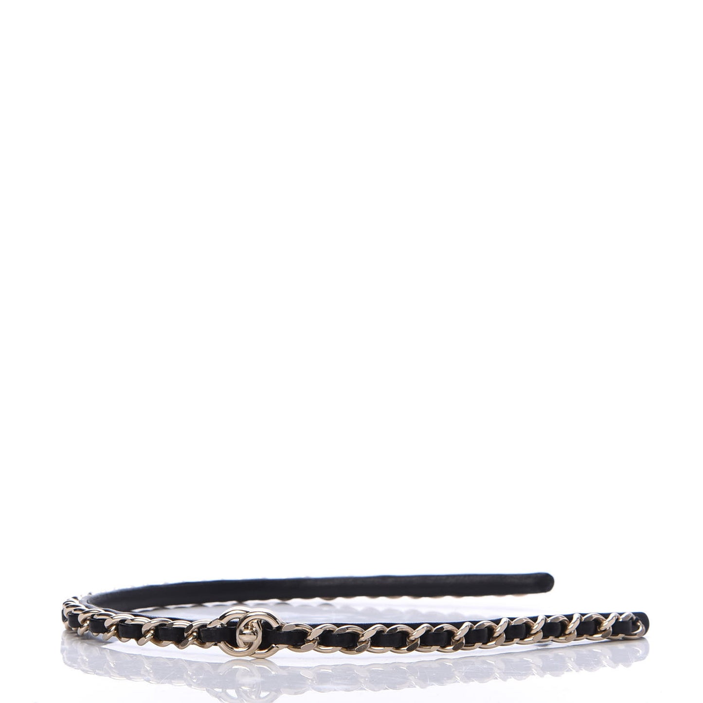 Metal Lambskin CC Turnlock Chain Headband Gold Black