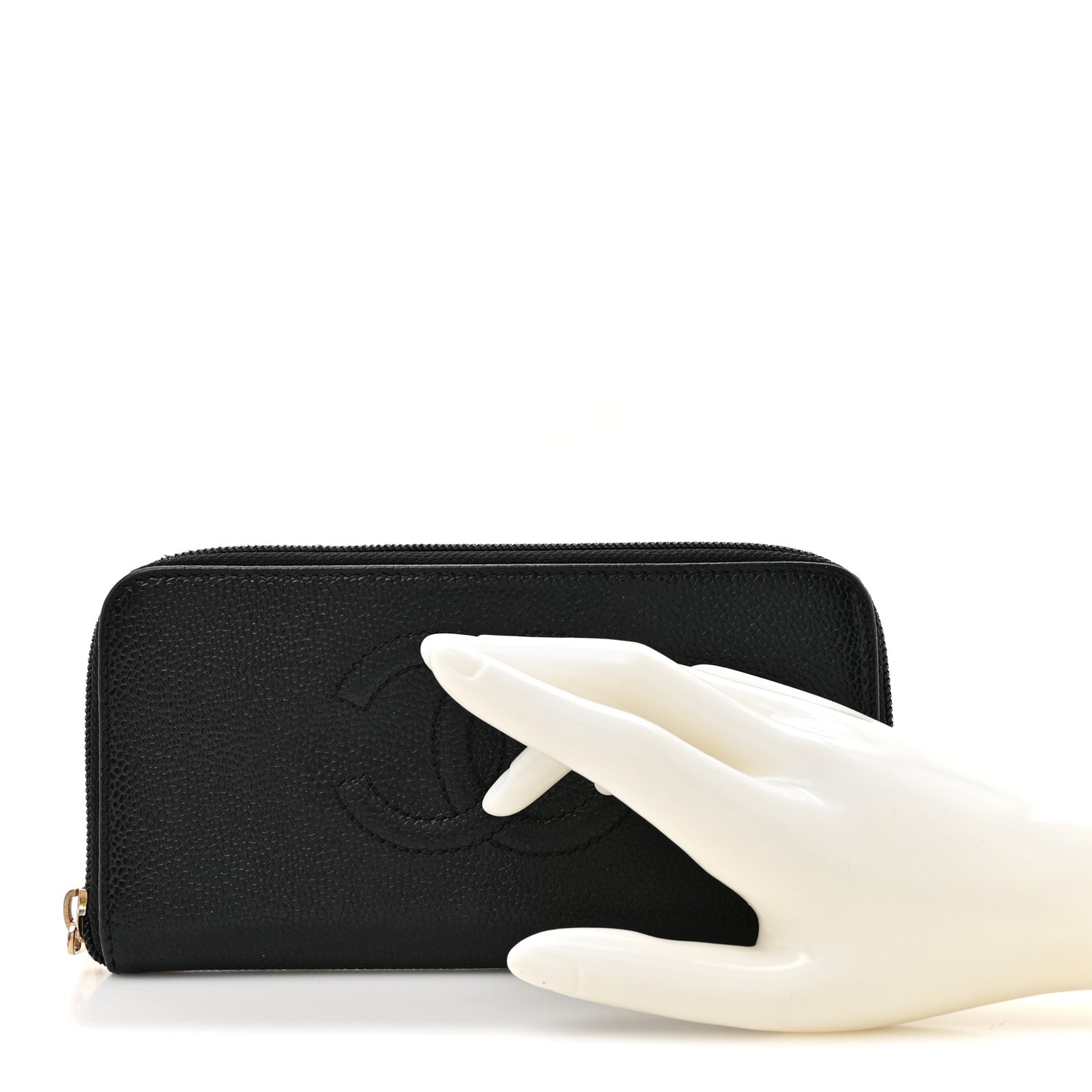 Caviar CC Timeless Large Zip Around Wallet Black
