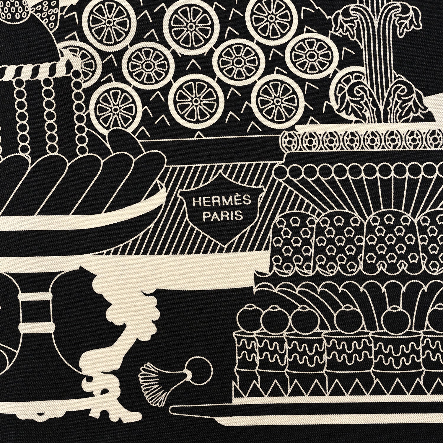 Hermes Silk La Patisserie Francaise Scarf 90 Black Creme 2 of 3