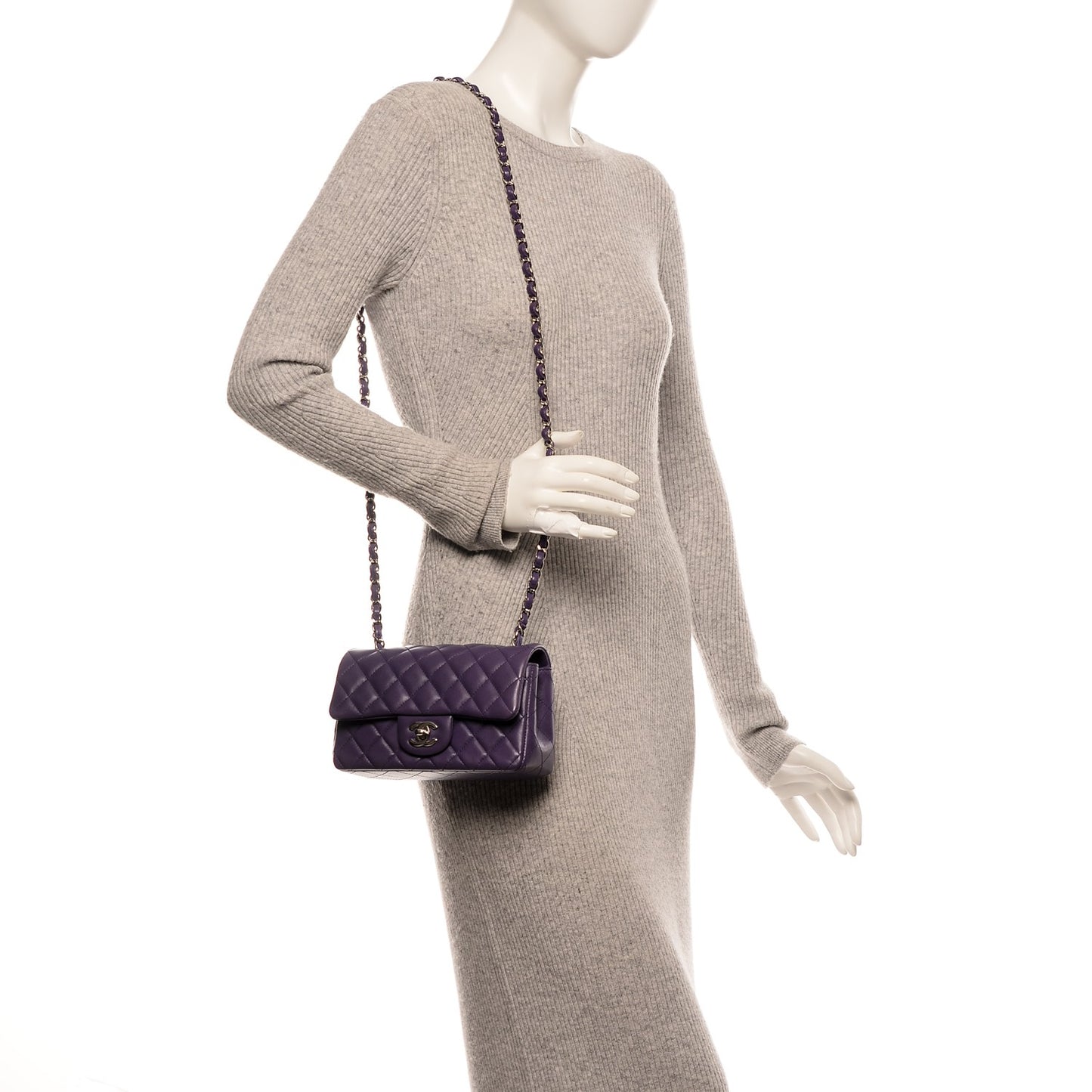 Lambskin Quilted Mini Rectangular Flap Purple
