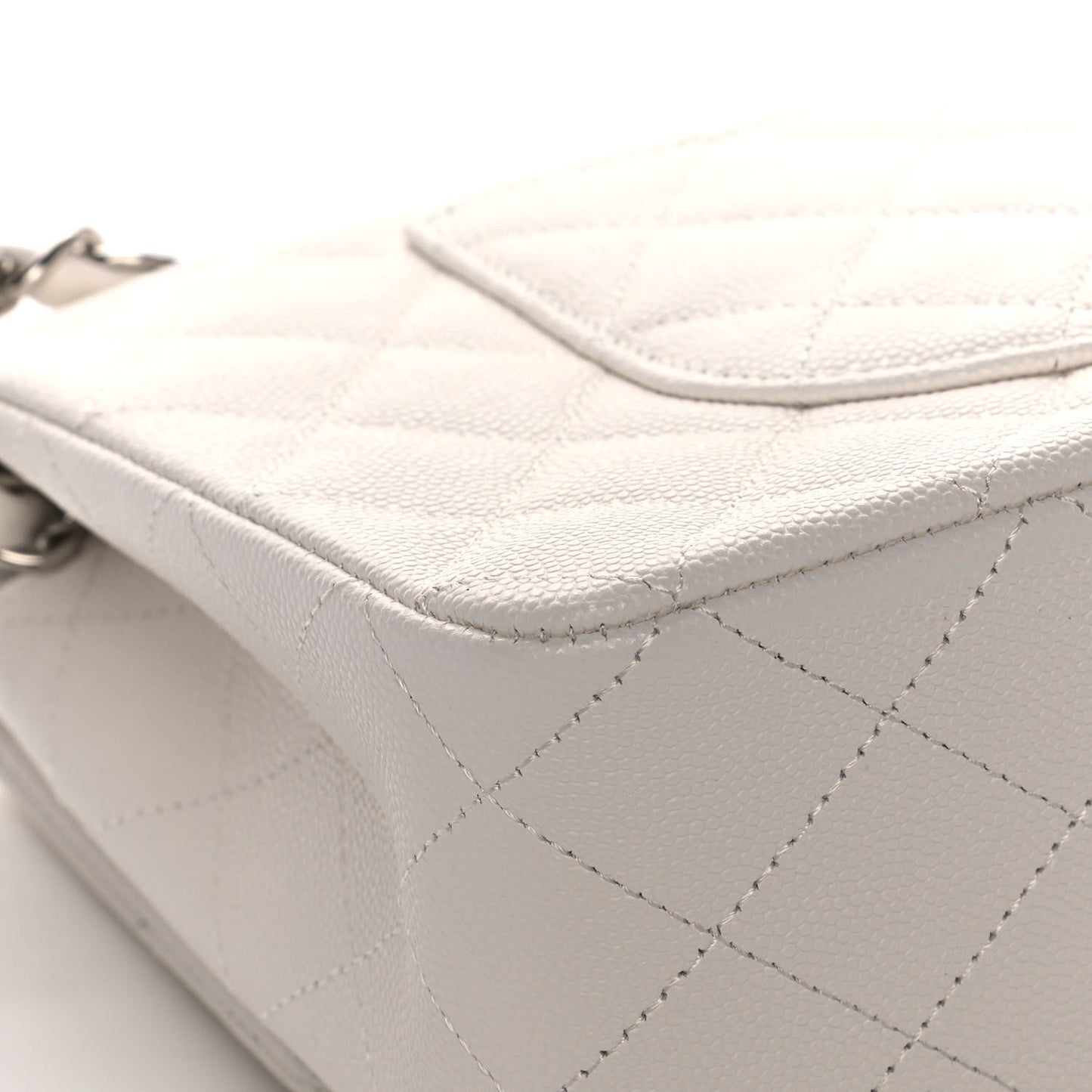 Caviar Quilted Medium Double Flap White