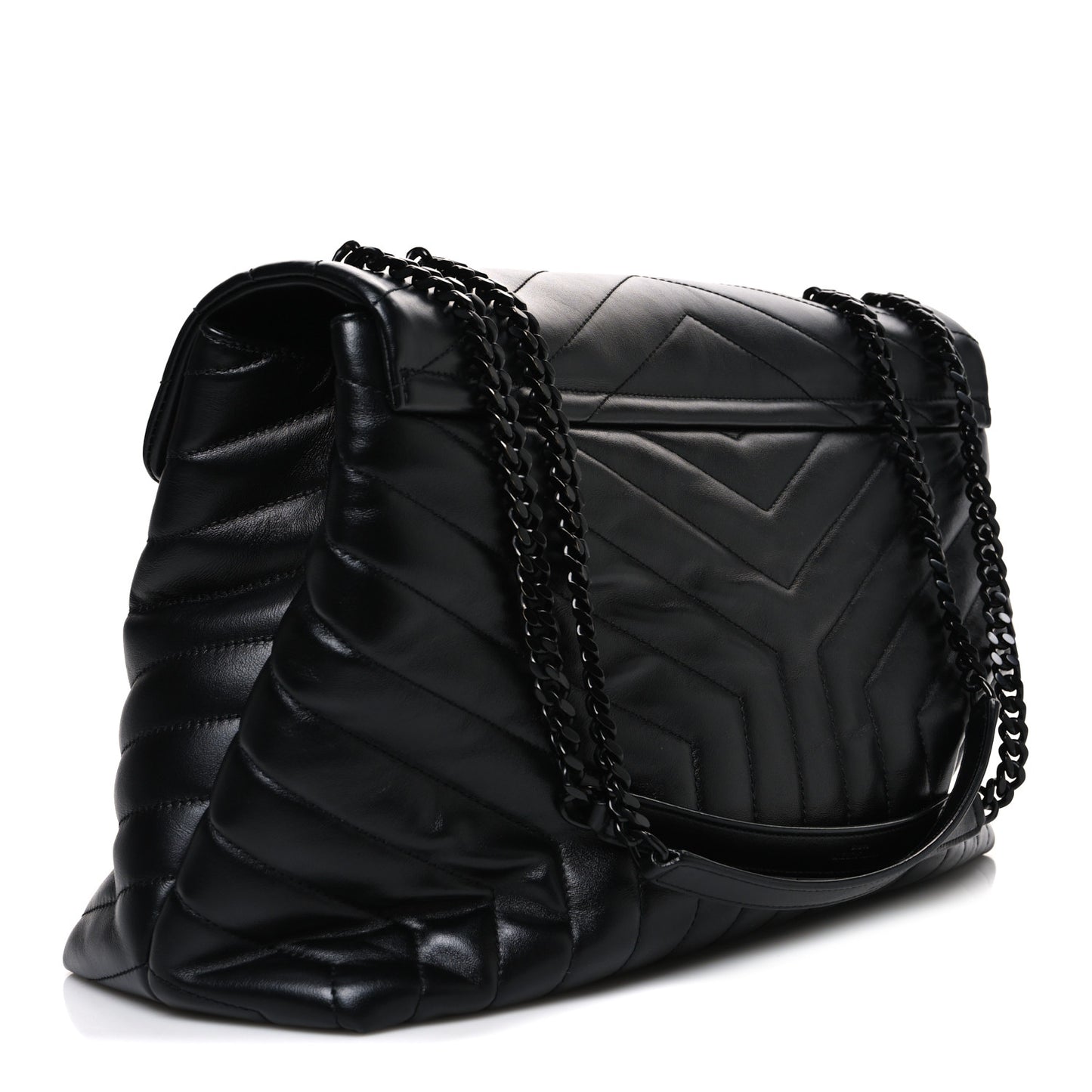 Calfskin Y Quilted Monogram Monochrome Large Loulou Chain Satchel Black
