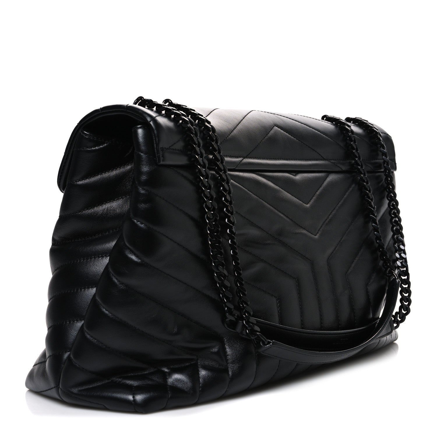 Saint Laurent Calfskin Y Quilted Monogram Monochrome Large Loulou Chain Satchel Black 2 of 9
