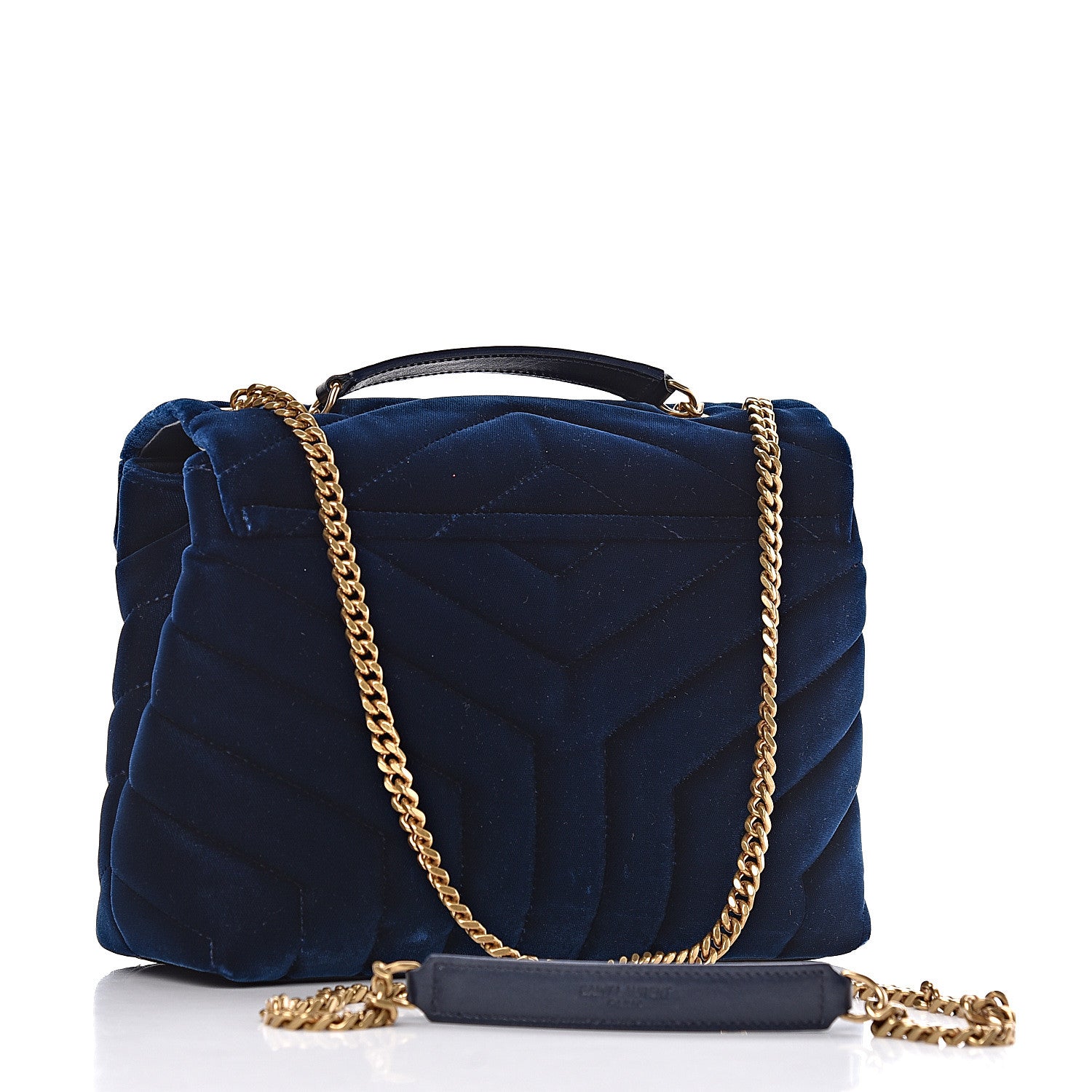 Saint Laurent Velvet Y Quilted Monogram Small Loulou Chain Satchel Medium Blue 3 of 21