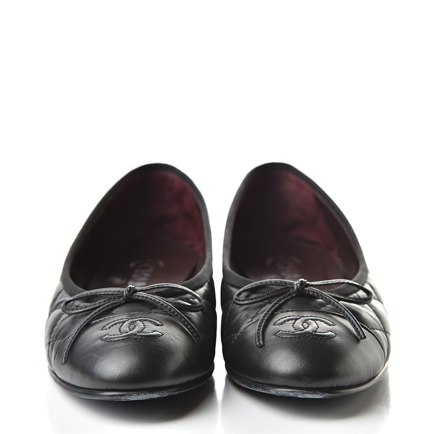 Aged Calfskin Quilted Cap Toe Ballerina Flats 36 Black