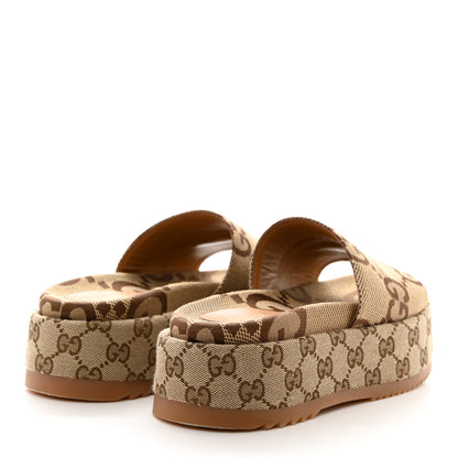 Gucci Monogram Maxi GG Angelina Platform 55mm Slide Sandals 36.5 Camel Ebony 4 of 9