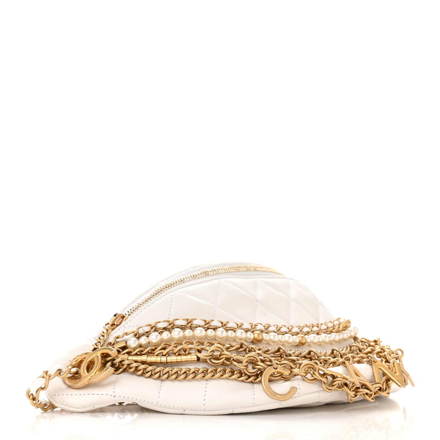 Lambskin Quilted All About Chains Waist Belt Bag White