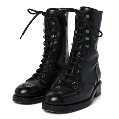 Chanel Calfskin Lace Up Combat Boots 38 Black 4 of 11