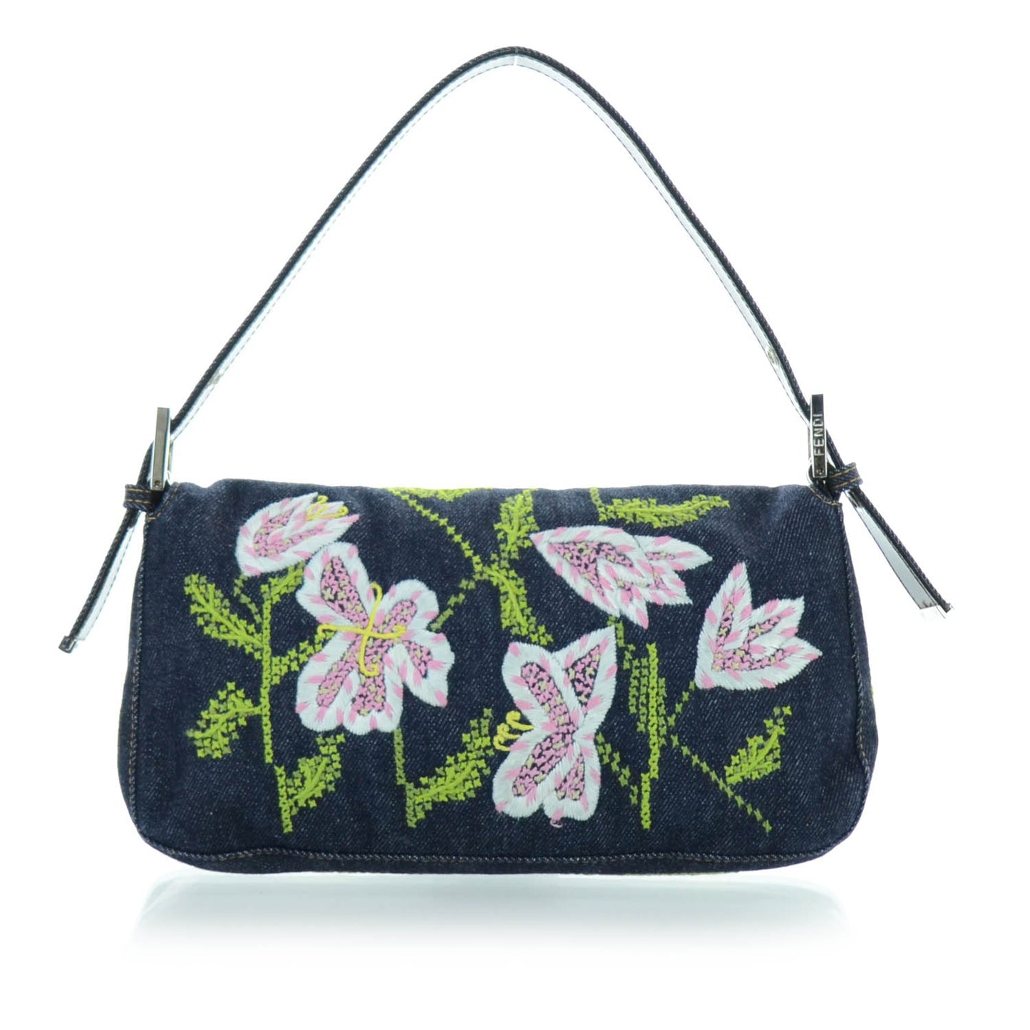 Denim Embroidered Baguette Multicolor