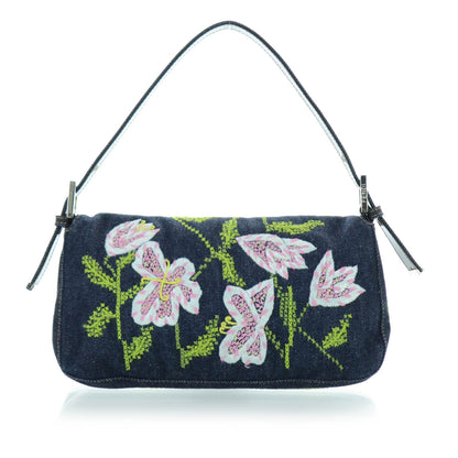 Fendi Denim Embroidered Baguette Multicolor 3 of 12
