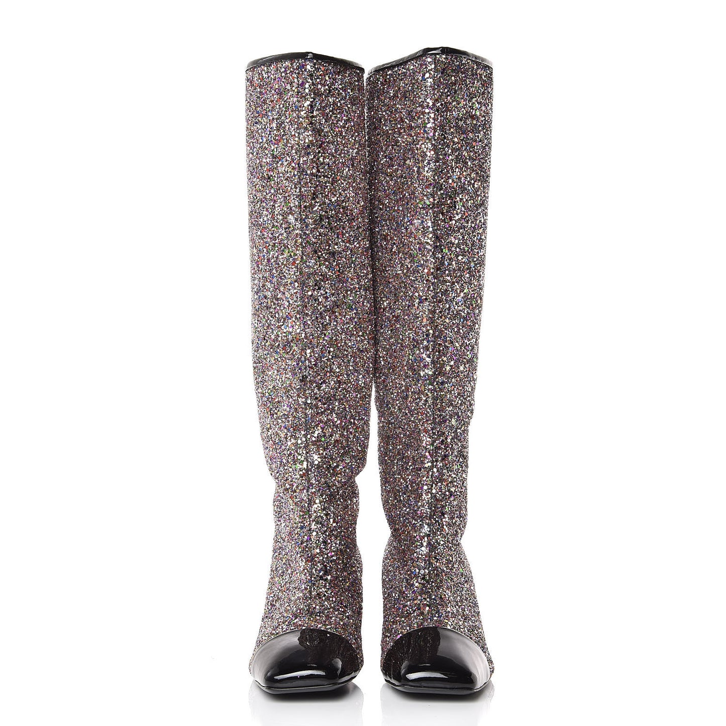 Glitter Patent Calfskin Cap Toe Fantasy High Boots 40 Multicolor Black