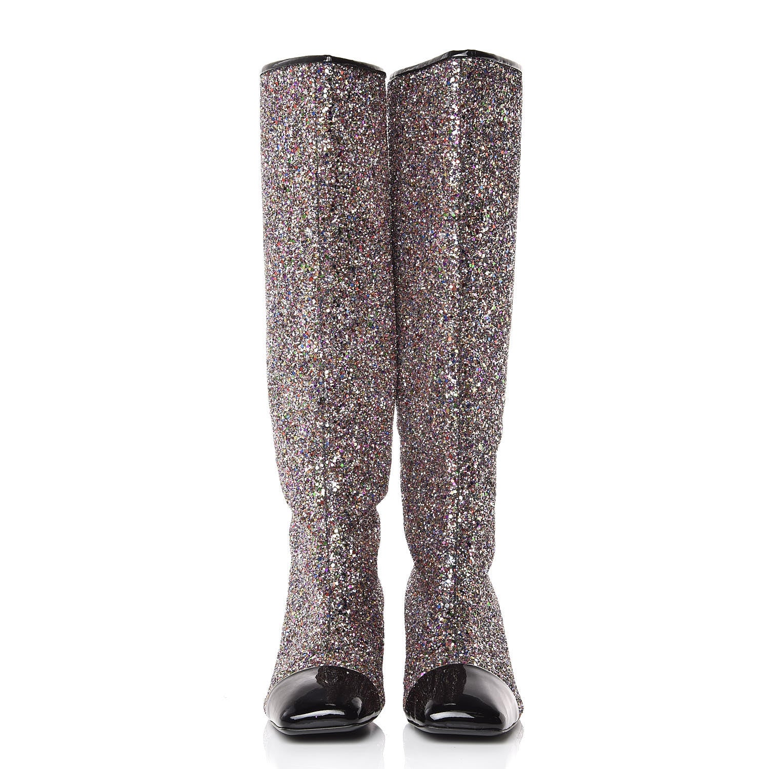 Chanel Glitter Patent Calfskin Cap Toe Fantasy High Boots 40 Multicolor Black 2 of 9