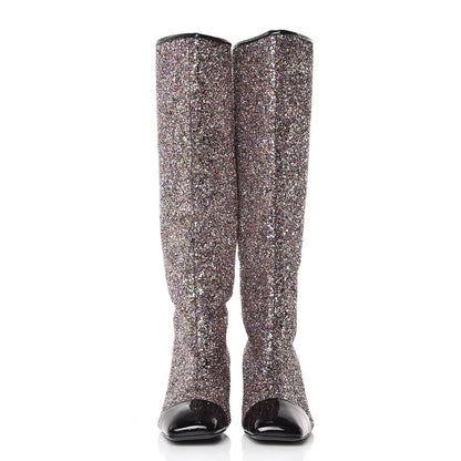 Chanel Glitter Patent Calfskin Cap Toe Fantasy High Boots 40 Multicolor Black 2 of 9