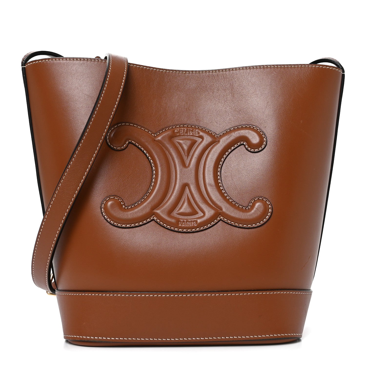 Celine Smooth Calfskin Small Cuir Triomphe Bucket Bag Tan 1 of 9