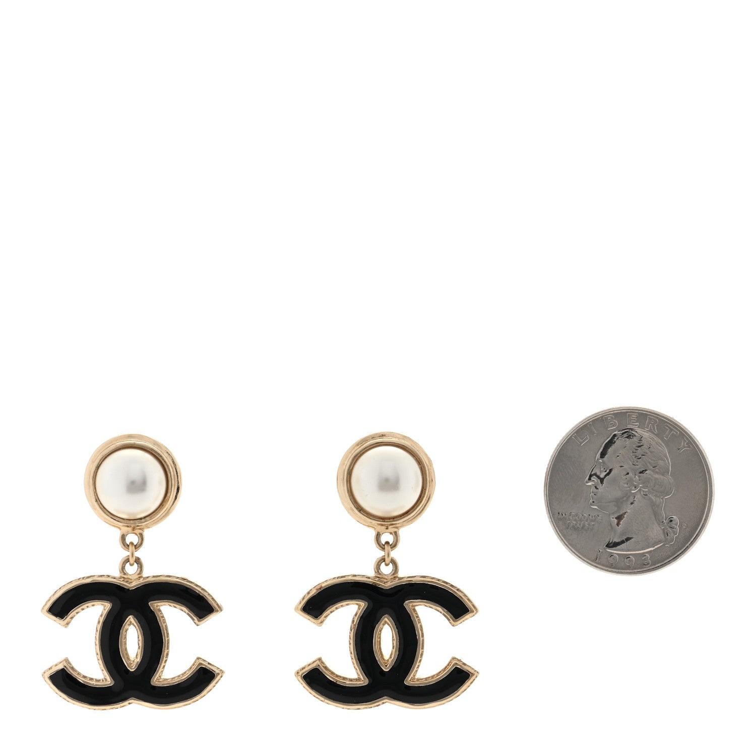 Chanel Pearl Enamel CC Drop Earrings Black 3 of 8
