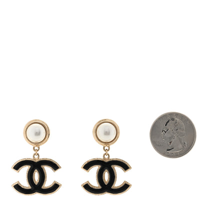 Chanel Pearl Enamel CC Drop Earrings Black 3 of 8