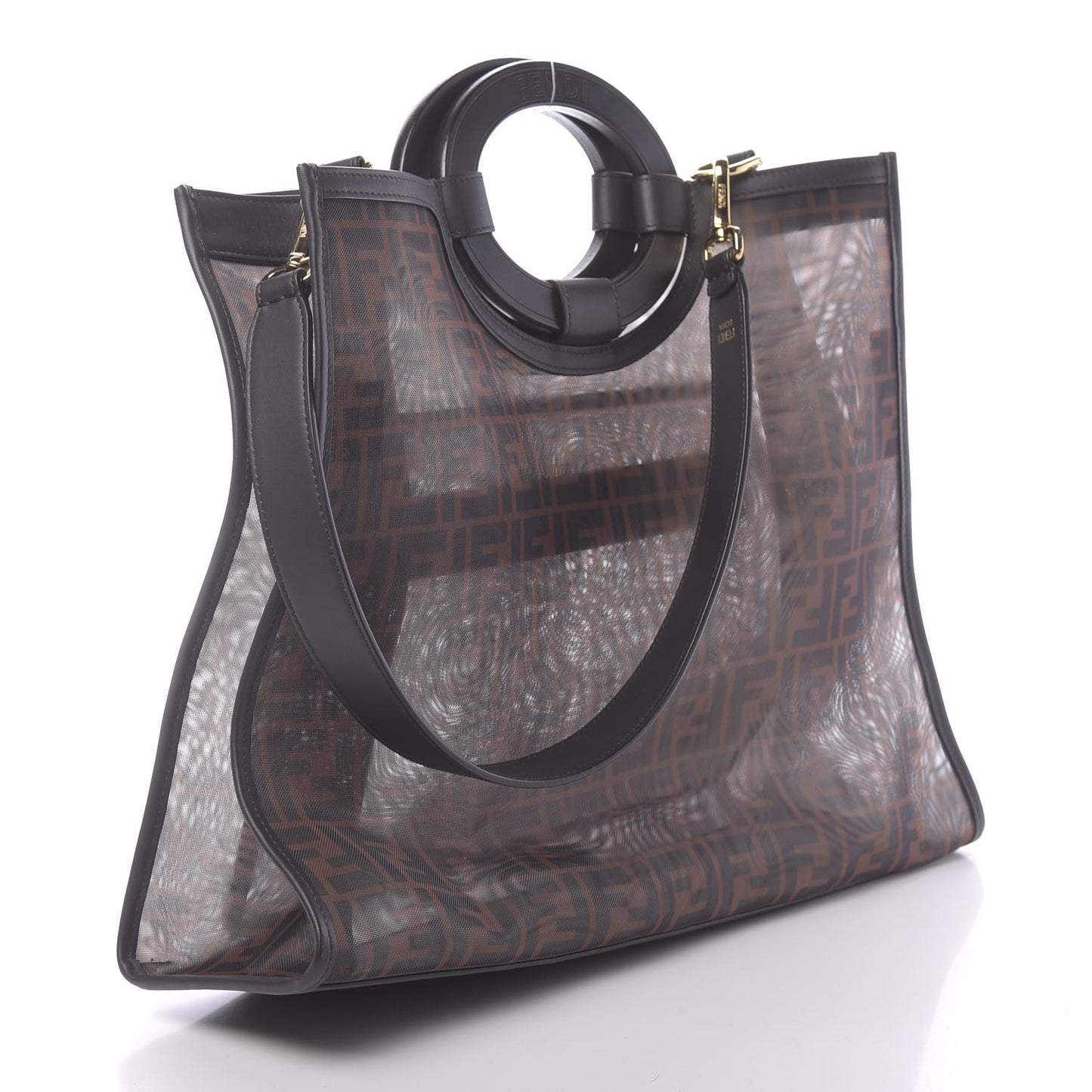 Mesh Vitello Century Cuoio FF 1974 Medium Runaway Shopper Tote Marrone Black Ebano