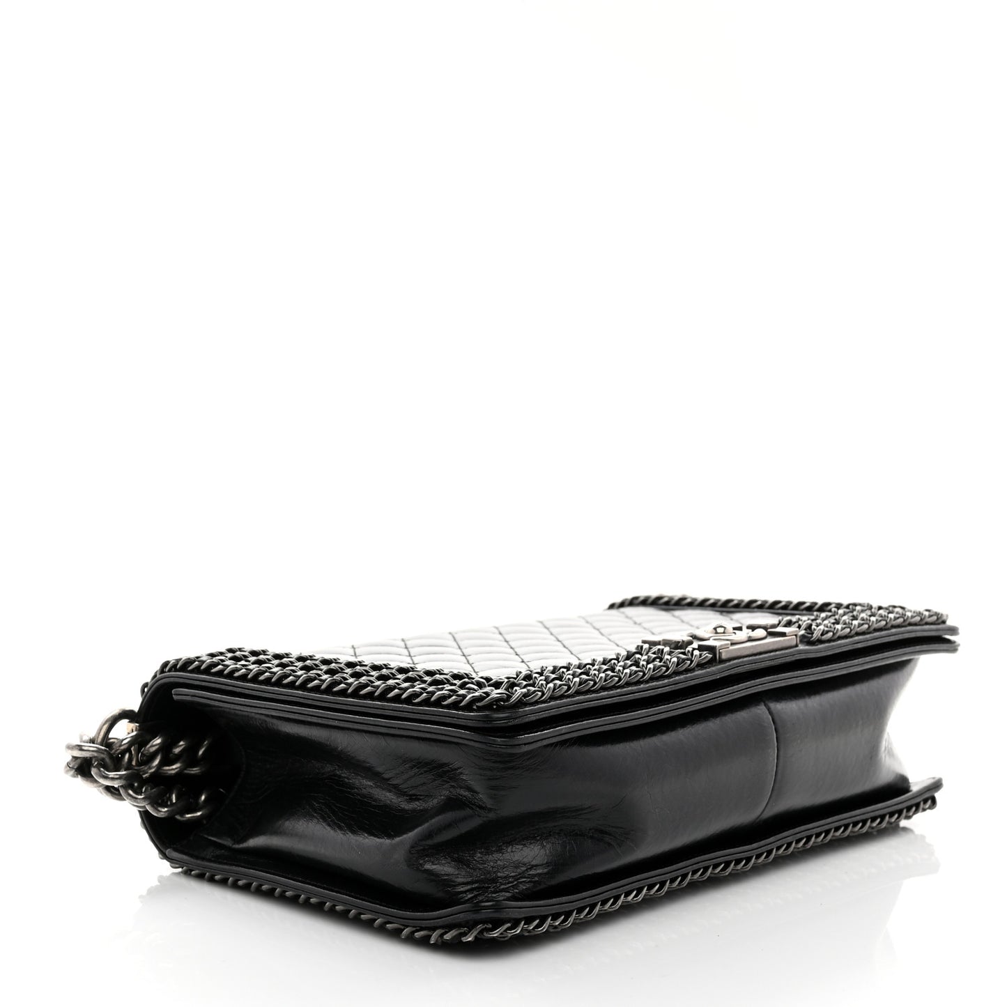 Glazed Calfskin Quilted New Medium Boy Chained Flap Black