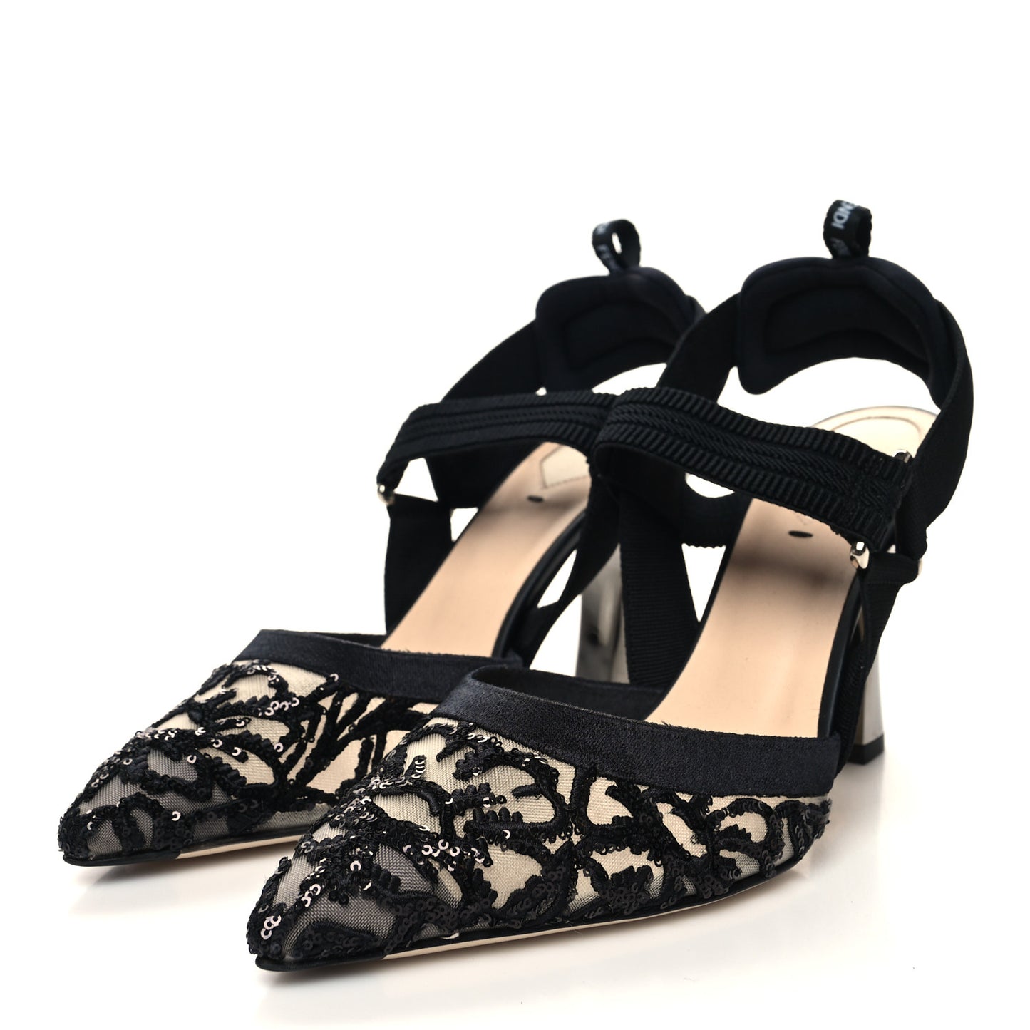 X JOSHUA VIDES Mesh Sequin Floral Embroidered Colibri 85mm Slingback Pumps 40 Black