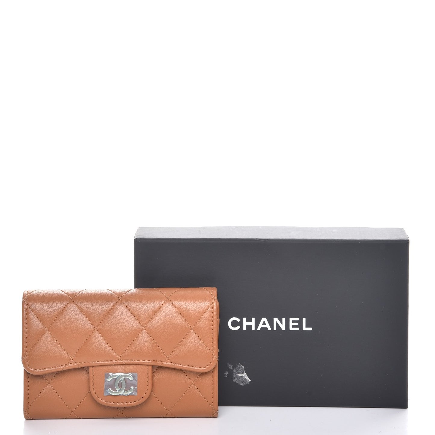 Lambskin Quilted Flap Card Holder Beige