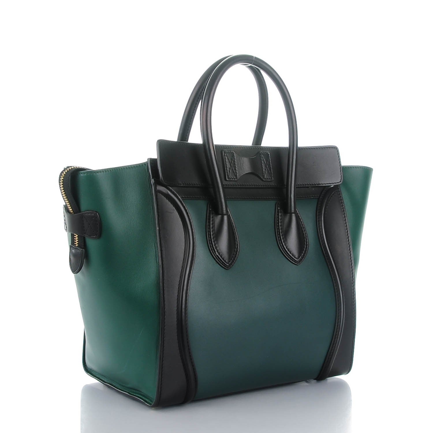 Celine Satin Calfskin Mini Bi-Color Luggage Bottle Green Black 3 of 7