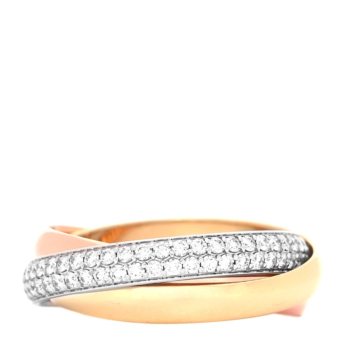 18K White Yellow Pink Gold Diamond Small Trinity Paved Ring 48 4.5
