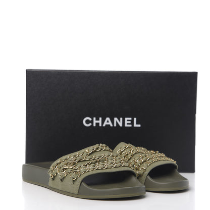 Chanel Canvas Chain Flat Sandals 37 Khaki 8 of 8