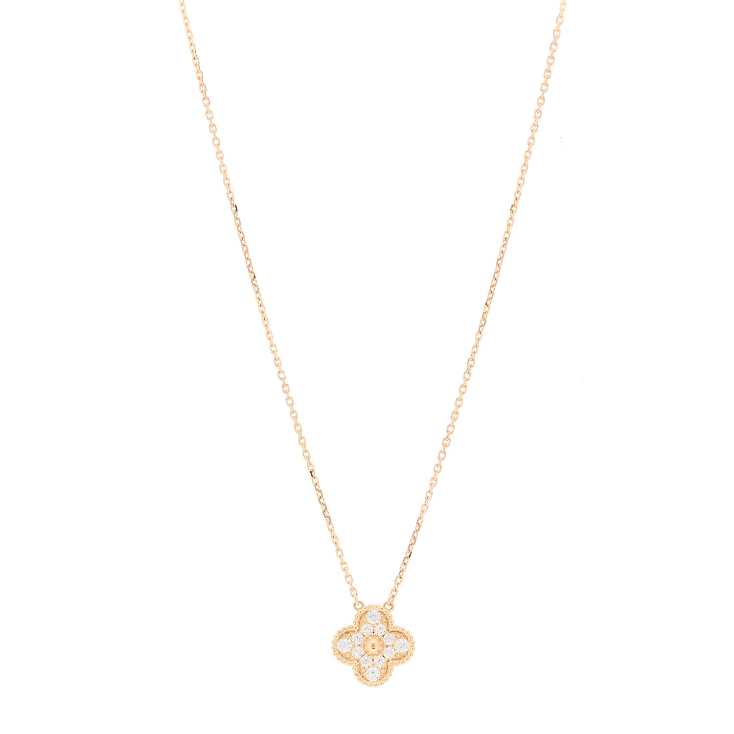 Van Cleef & Arpels 18K Rose Gold Diamond Vintage Alhambra Pendant Necklace 1 of 7