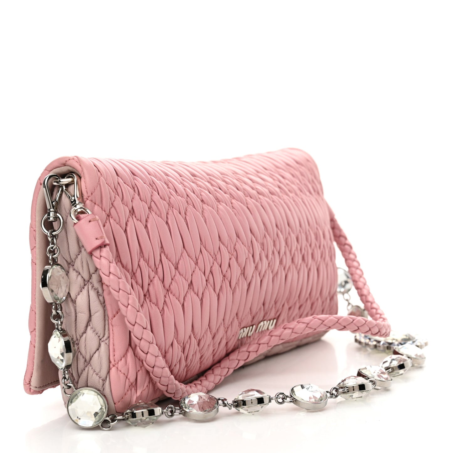 Nappa Matelasse Bi-Color Crystal Flap Clutch Rosa Mughetto