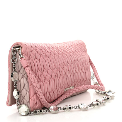 Miu Miu Nappa Matelasse Bi-Color Crystal Flap Clutch Rosa Mughetto 3 of 10