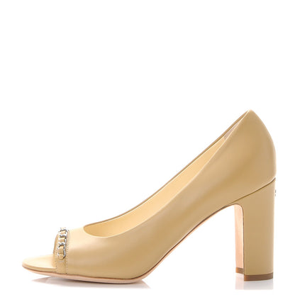 Chanel Calfskin Peep Toe CC Pumps 39.5 Beige 1 of 10