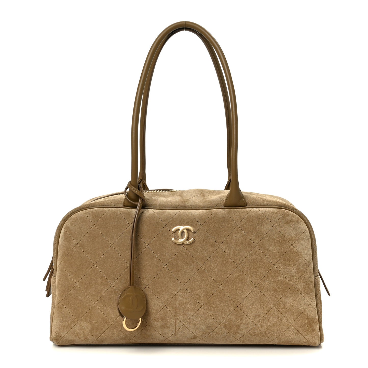 Suede Calfskin Large Perfect Bowling Bag Dark Beige