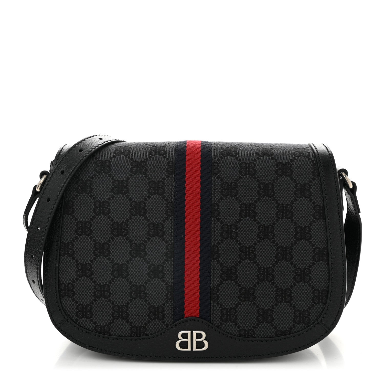 Gucci X BALENCIAGA BB Supreme Monogram Web Ophidia Shoulder Bag Black 1 of 11