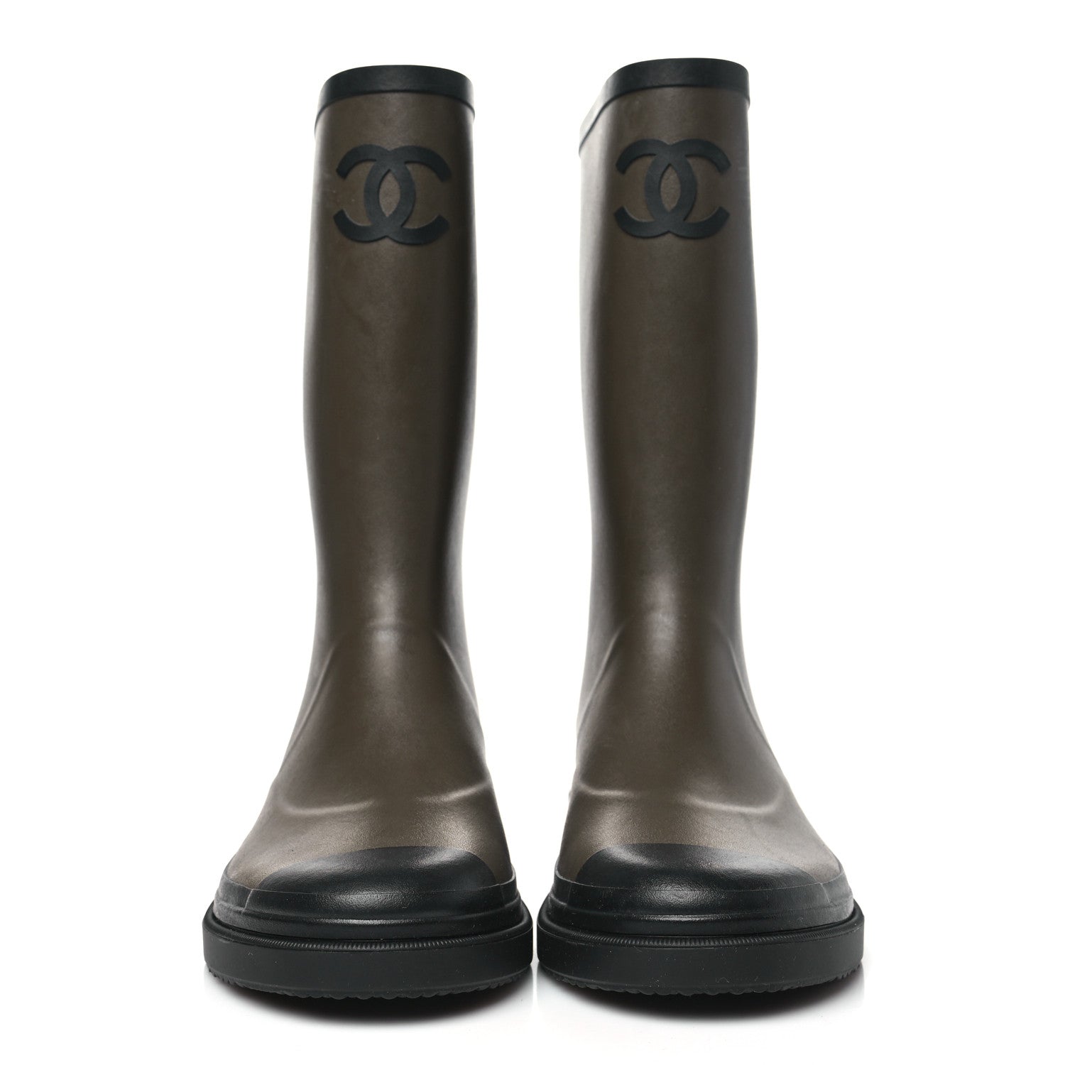 Chanel Caoutchouk CC High Boots 41 Khaki Black 2 of 8