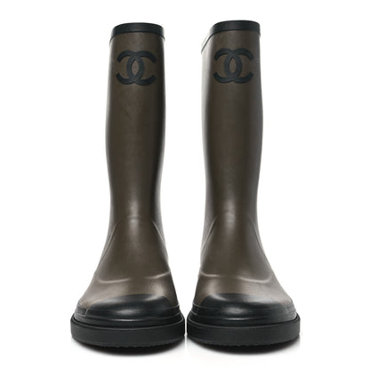 Chanel Caoutchouk CC High Boots 41 Khaki Black 2 of 8