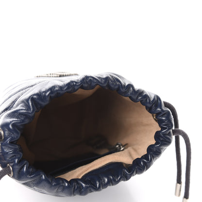 Gucci Vintage Effect Calfskin Matelasse Diagonal Mini Torchon GG Marmont 2.0 Bucket Bag Blue Agata Mystic White 5 of 11