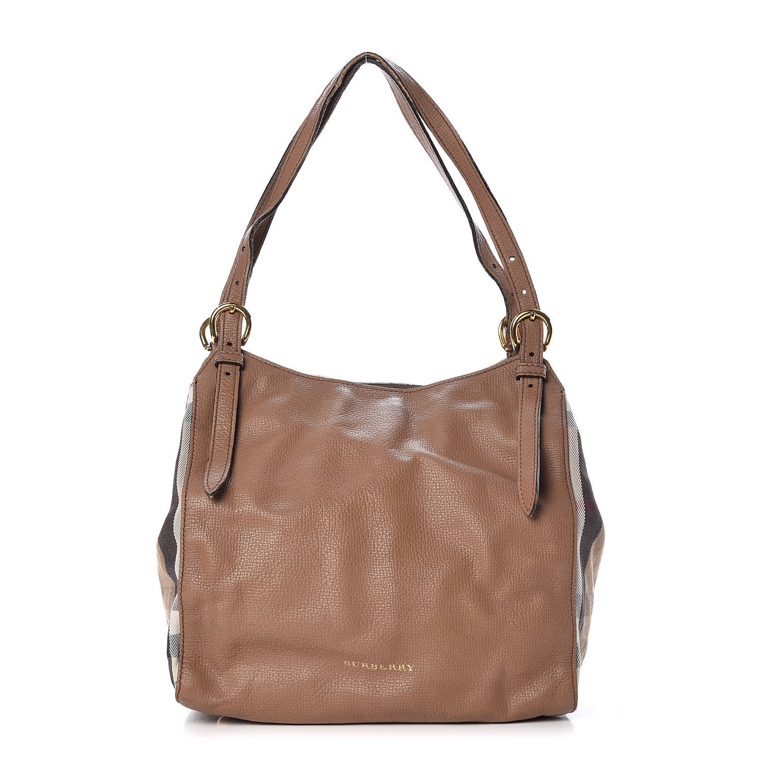 Burberry Grainy Calfskin House Check Small Canterbury Tote Tan 1 of 15