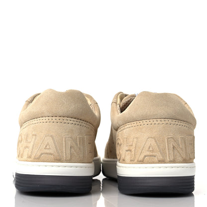 Chanel Suede Calfskin Logo Sneakers 37.5 Beige 5 of 9