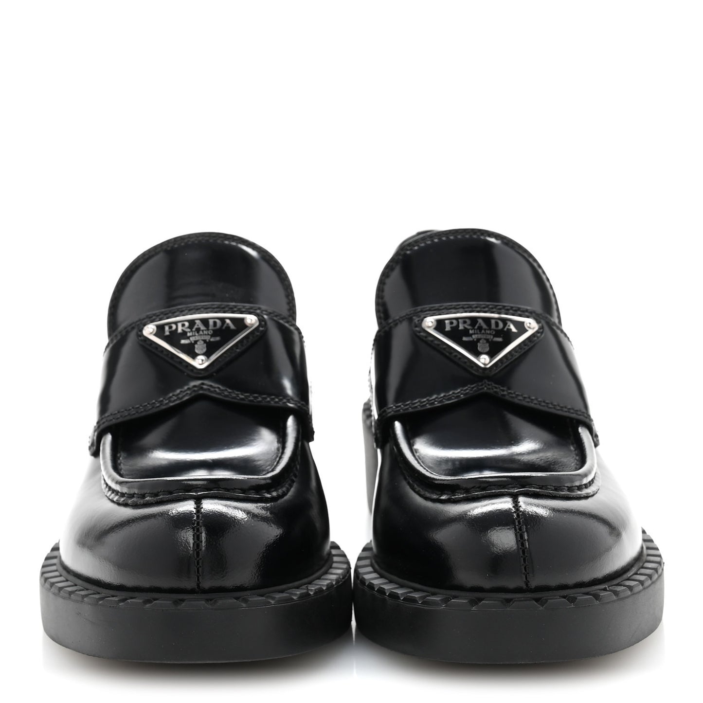 Spazzolato Metal Triangle Logo 50mm Loafers 36 Black