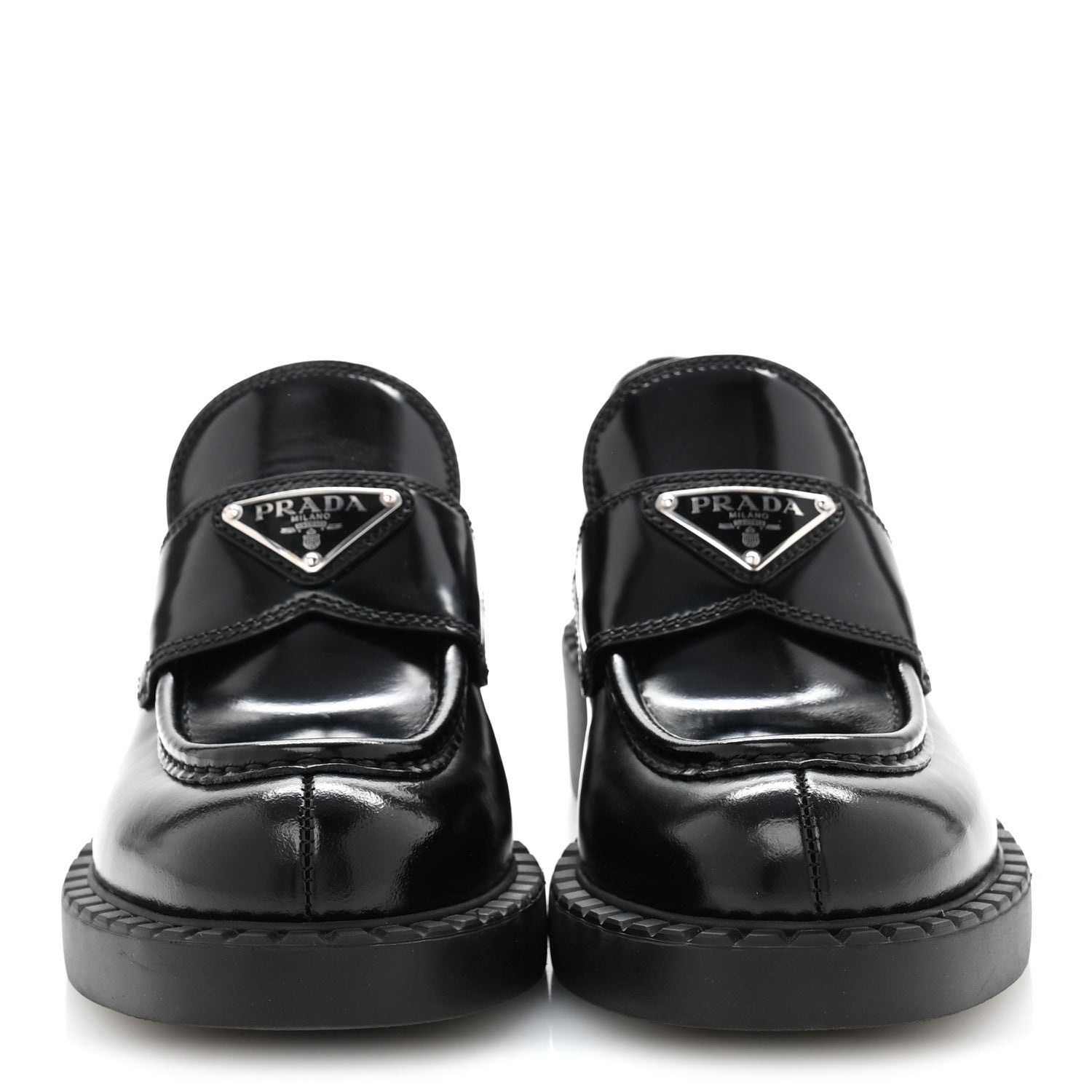 Prada Spazzolato Metal Triangle Logo 50mm Loafers 36 Black 3 of 10