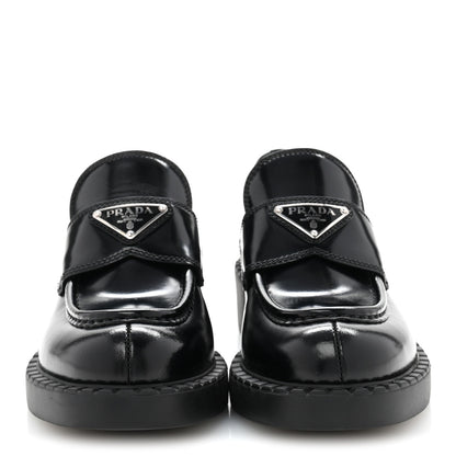 Prada Spazzolato Metal Triangle Logo 50mm Loafers 36 Black 3 of 10