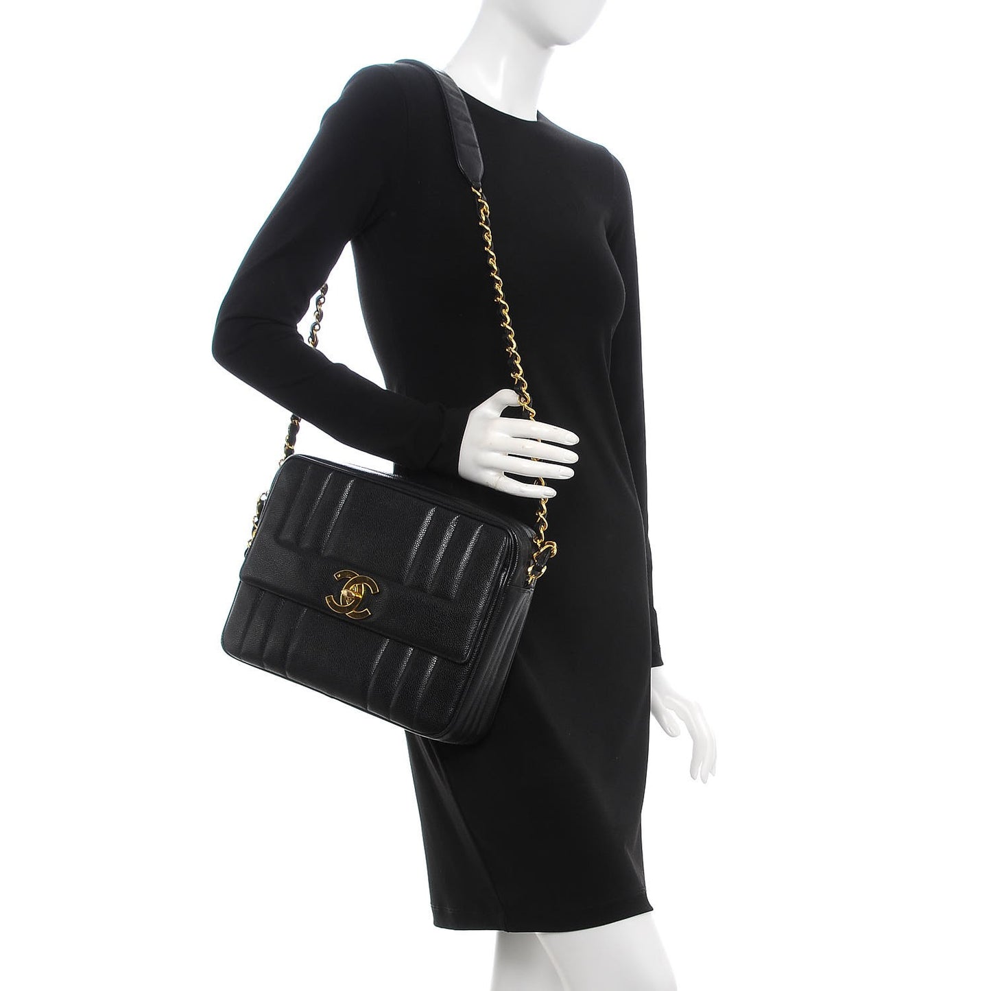 Caviar Vertical Quilt Camera Bag Black